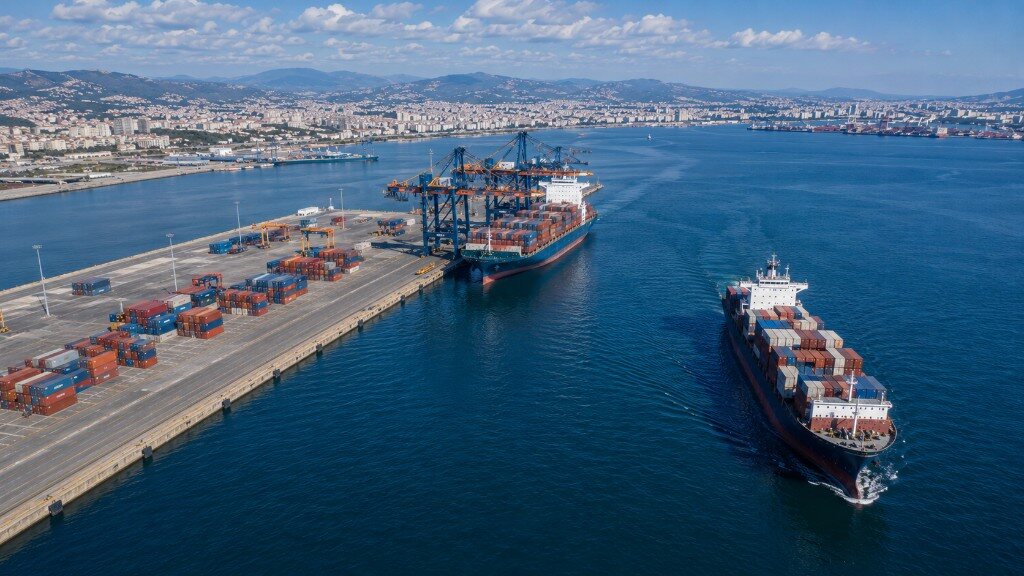 Maritime operations centre monitoring vessel traffic and port schedules