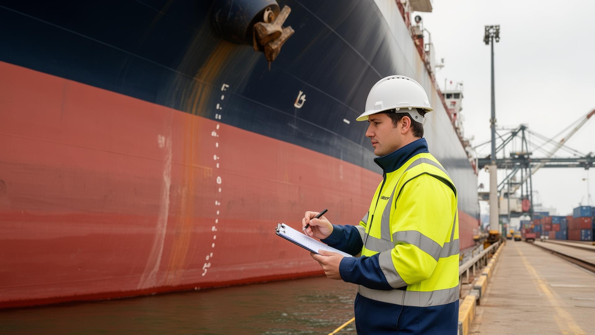 Shipping agent supervising vessel operations at a port terminal